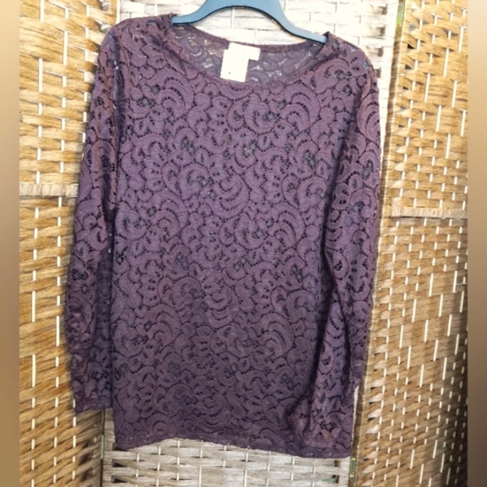 Ragdoll Floral Lace Cutout Peekaboo Pullover Long Sleeve Blouse Top Juniors 2X